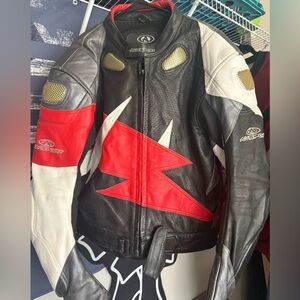 AGV Sport Leather Motorcycle Jacket Mens Large Black Red White Armor Racing Moto